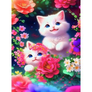 Blumen-Katze-Volle Diamond Painting-30x40cm