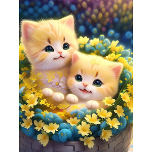 Blumen-Katze-Volle Diamond Painting-30x40cm