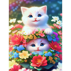 Blumen-Katze-Volle Diamond Painting-30x40cm