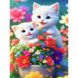 Blumen-Katze-Volle Diamond Painting-30x40cm