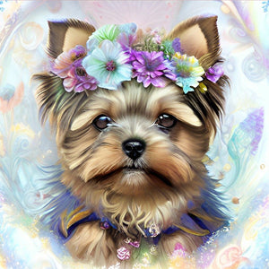 Blumenhund-Voller  Diamond Painting-30x30cm