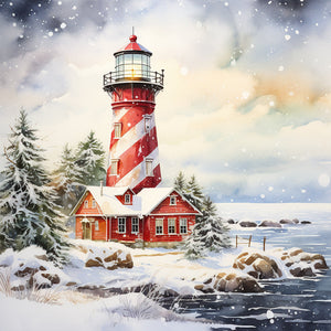 Christmas Lighthouse-voller Round Diamond Painting-30x30cm