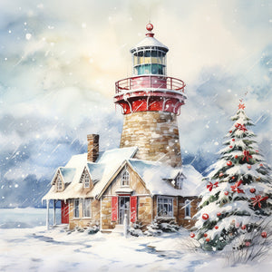 Christmas Lighthouse-voller Round Diamond Painting-30x30cm