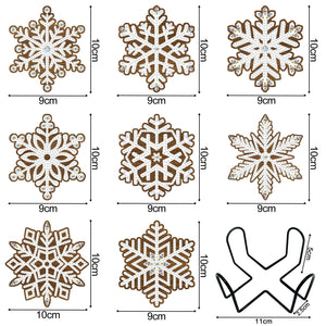 8 Stück/Set + 1 Aufbewahrungsregal, Schneeflocken-Holz-Diamant-Untersetzer