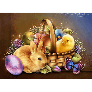 Ostern Küken Kaninchen - voller Runder Diamant - 40x30cm