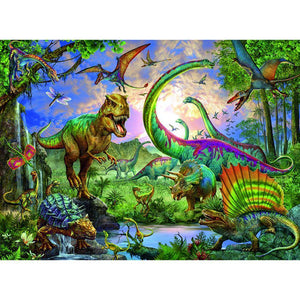 Wald-Dinosaurier - voller runder Diamant - 40x30cm