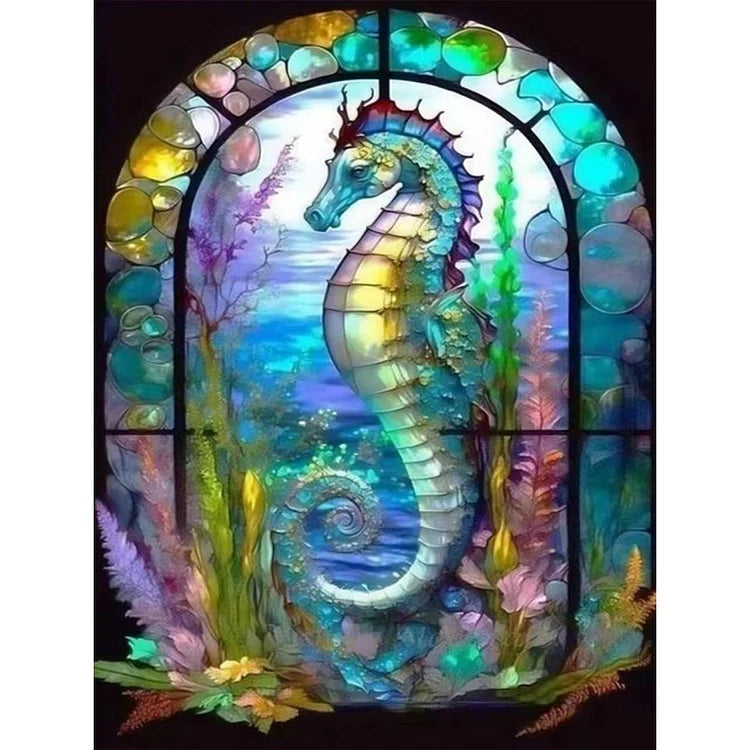 Buntglas Seahorse-Voller Round Diamond Painting-30x40cm