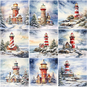 Christmas Lighthouse-voller Round Diamond Painting-30x30cm