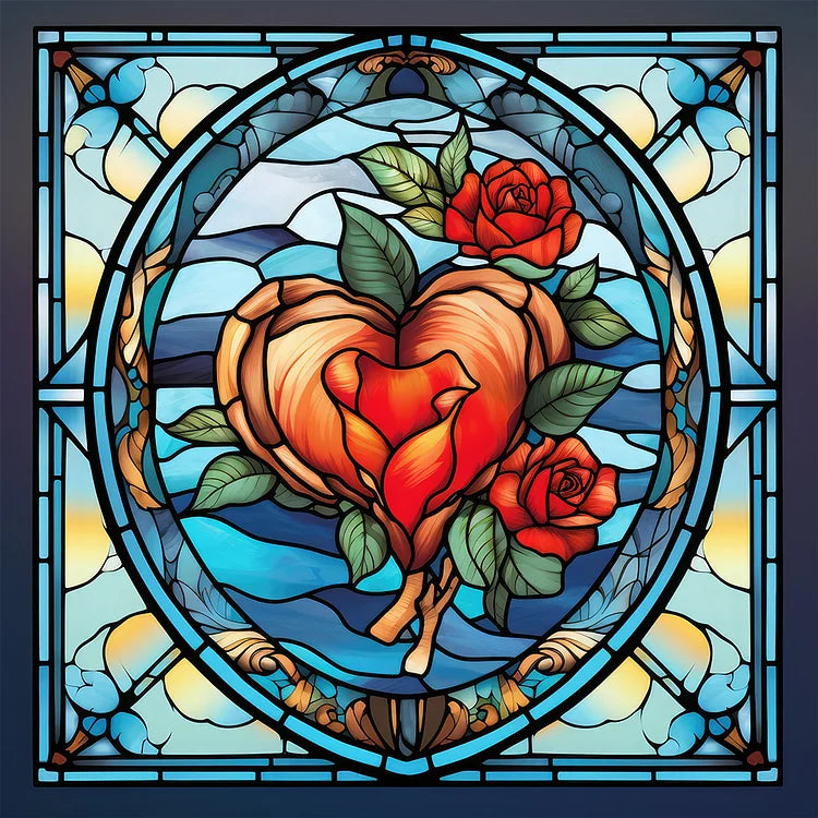 Buntglas  Heart-Full Round Diamond Painting-30x30cm